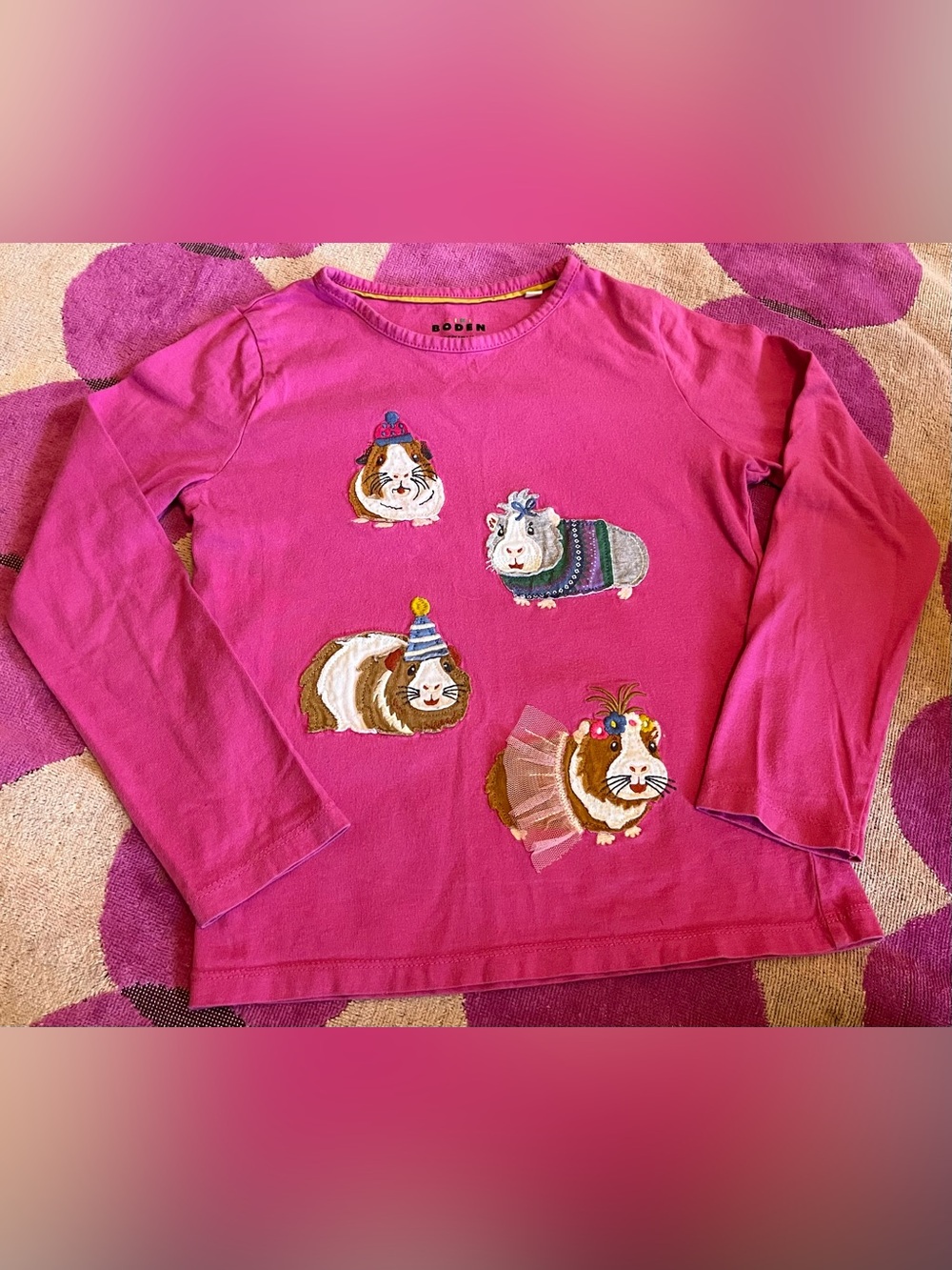 Mini Boden Girls Long-Sleeve Guinea Pig Appliqué T-Shirt